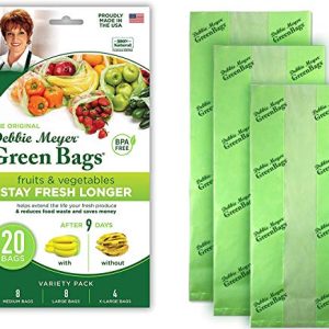 Debbie Meyer GreenBags 20-Pack (8M, 8L, 4XL) - Keeps Fruits, Vegetables Fresh Longer, Reusable, BPA Free, Made in USA
