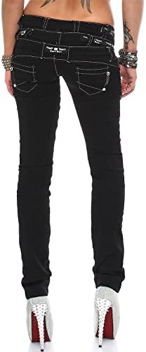 Cipo & Baxx Damen Jeans - Slim Fit & Used Look | Modische Kontrastnähte & Mehrtaschen | Bequeme Stretch-Jeans
