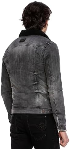 Cipo & Baxx Herren Jeansjacke – Klassisch, Leder, Sport – Knopf und Reißverschluss – Sweat-Kapuze und Sweatärmeln – Mode