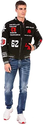 Cipo & Baxx Herren Jeansjacke – Klassisch, Leder, Sport – Knopf und Reißverschluss – Sweat-Kapuze und Sweatärmeln – Mode