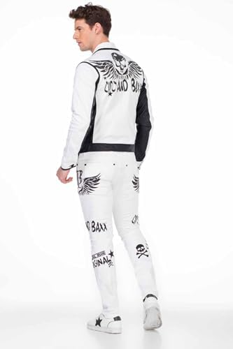 Cipo & Baxx Herren Jeansjacke – Klassisch, Leder, Sport – Knopf und Reißverschluss – Sweat-Kapuze und Sweatärmeln – Mode