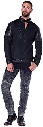 Cipo & Baxx Herren Jeansjacke – Klassisch, Leder, Sport – Knopf und Reißverschluss – Sweat-Kapuze und Sweatärmeln – Mode