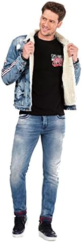 Cipo & Baxx Herren Jeansjacke – Klassisch, Leder, Sport – Knopf und Reißverschluss – Sweat-Kapuze und Sweatärmeln – Mode