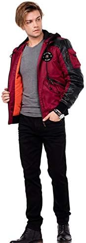 Cipo & Baxx Herren Bomberjacke - College Jacke, Biker Stil, Kapuze, CM134, Rot, Übergangsjacke