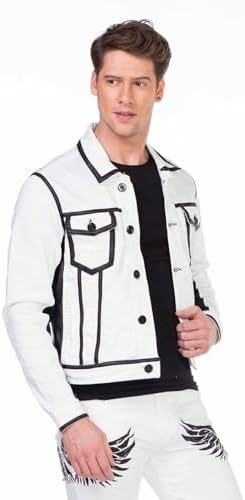 Cipo & Baxx Herren Jeansjacke – Klassisch, Leder, Sport – Knopf und Reißverschluss – Sweat-Kapuze und Sweatärmeln – Mode
