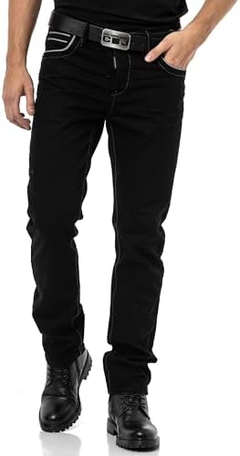 Cipo & Baxx Herren Jeans Hose Look Röhrenjeans Straight Fit Kontrastnähte Trendyhose | Cipo & Baxx Herren Jeans Hose Us