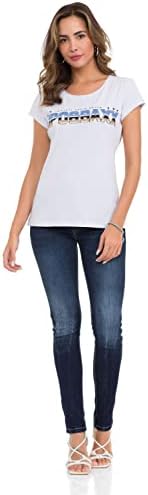 Cipo & Baxx Damen T-Shirt Print Strasssteine Baumwolle Rundhals
