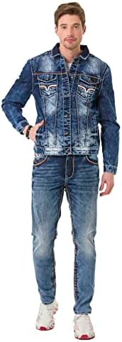 Cipo & Baxx Herren Jeansjacke – Klassisch, Leder, Sport – Knopf und Reißverschluss – Sweat-Kapuze und Sweatärmeln – Mode