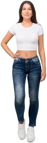 Cipo & Baxx Damen Jeans - Slim Fit & Used Look | Modische Kontrastnähte & Mehrtaschen | Bequeme Stretch-Jeans