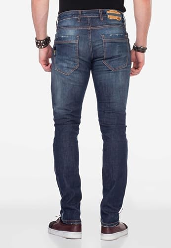 Cipo & Baxx Herren Jeans - Straight Fit mit modischen Waschungen, Nähten & Used-Look Details - Regular Denim
