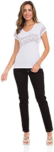 Cipo & Baxx Damen T-Shirt Print Strasssteine Baumwolle Rundhals