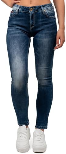 Cipo & Baxx Damen Jeans - Slim Fit & Used Look | Modische Kontrastnähte & Mehrtaschen | Bequeme Stretch-Jeans