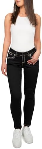 Cipo & Baxx Damen Jeans - Slim Fit & Used Look | Modische Kontrastnähte & Mehrtaschen | Bequeme Stretch-Jeans