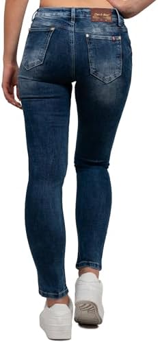 Cipo & Baxx Damen Jeans - Slim Fit & Used Look | Modische Kontrastnähte & Mehrtaschen | Bequeme Stretch-Jeans