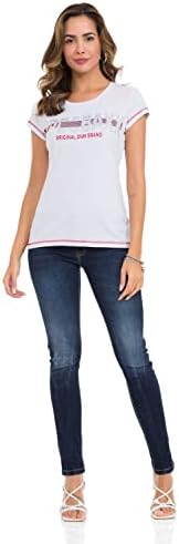 Cipo & Baxx Damen T-Shirt Print Strasssteine Baumwolle Rundhals