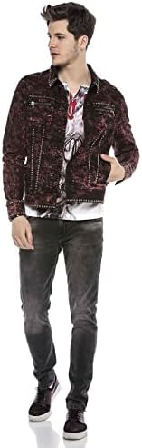 Cipo & Baxx Herren Jeansjacke – Klassisch, Leder, Sport – Knopf und Reißverschluss – Sweat-Kapuze und Sweatärmeln – Mode