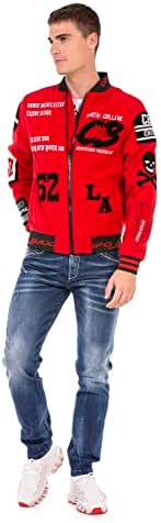Cipo & Baxx Herren Jeansjacke – Klassisch, Leder, Sport – Knopf und Reißverschluss – Sweat-Kapuze und Sweatärmeln – Mode