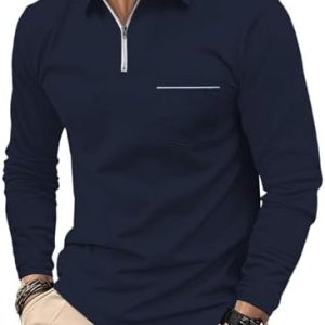 HMIYA Herren Poloshirt Langarm Baumwoll-Atmungsaktiv Casual T-Shirts Organic Standard Blended