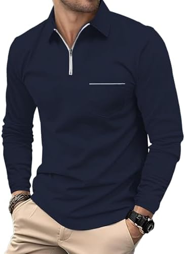HMIYA Herren Poloshirt Langarm Baumwoll-Atmungsaktiv Casual T-Shirts Organic Standard Blended