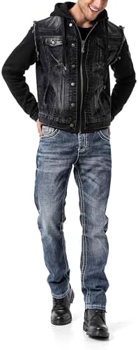 Cipo & Baxx Herren Hybrid-Denimjacke - Versatile Farben, Modisch und Komfortabel - für City und Outdoor - mit Knopf und