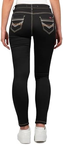 Cipo & Baxx Damen Jeans - Slim Fit & Used Look | Modische Kontrastnähte & Mehrtaschen | Bequeme Stretch-Jeans