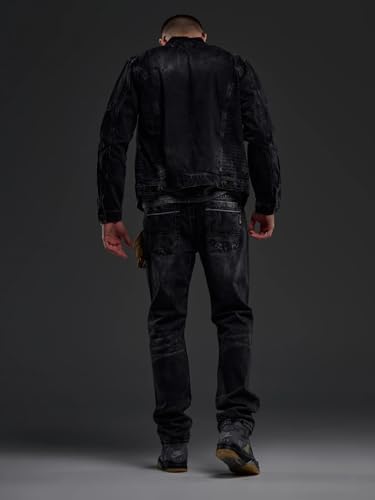 Cipo & Baxx Herren Jeansjacke – Klassisch, Leder, Sport – Knopf und Reißverschluss – Sweat-Kapuze und Sweatärmeln – Mode