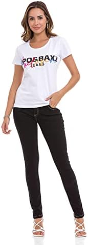 Cipo & Baxx Damen T-Shirt Print Strasssteine Baumwolle Rundhals