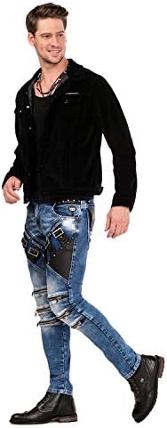 Cipo & Baxx Herren Jeansjacke – Klassisch, Leder, Sport – Knopf und Reißverschluss – Sweat-Kapuze und Sweatärmeln – Mode