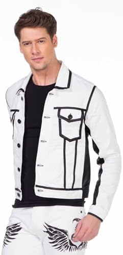 Cipo & Baxx Herren Jeansjacke – Klassisch, Leder, Sport – Knopf und Reißverschluss – Sweat-Kapuze und Sweatärmeln – Mode