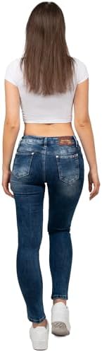 Cipo & Baxx Damen Jeans - Slim Fit & Used Look | Modische Kontrastnähte & Mehrtaschen | Bequeme Stretch-Jeans