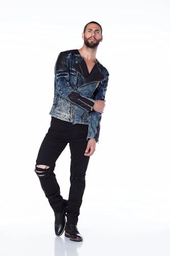 Cipo & Baxx Herren Jeansjacke – Klassisch, Leder, Sport – Knopf und Reißverschluss – Sweat-Kapuze und Sweatärmeln – Mode