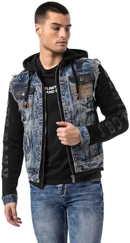 Cipo & Baxx Herren Hybrid-Denimjacke - Versatile Farben, Modisch und Komfortabel - für City und Outdoor - mit Knopf und