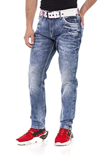 Cipo & Baxx Herren Jeans - Straight Fit mit modischen Waschungen, Nähten & Used-Look Details - Regular Denim - Trendige