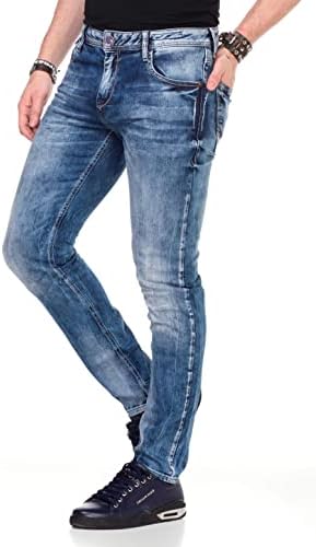 Cipo & Baxx Herren Jeans - Straight Fit mit modischen Waschungen, Nähten & Used-Look Details - Regular Denim