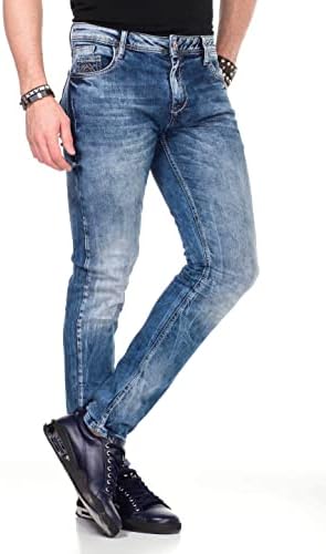 Cipo & Baxx Herren Jeans - Straight Fit mit modischen Waschungen, Nähten & Used-Look Details - Regular Denim
