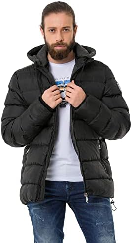 Cipo & Baxx Herren Mantel – Stylische Winterjacke mit warmem Innenfutter und abnehmbarer Kapuze für kalte Tage