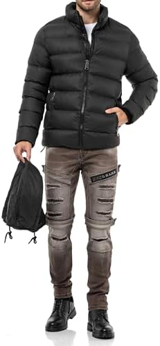 Cipo & Baxx Herren Mantel – Stylische Winterjacke mit warmem Innenfutter und abnehmbarer Kapuze für kalte Tage