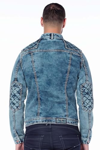 Cipo & Baxx Herren Jeansjacke – Klassisch, Leder, Sport – Knopf und Reißverschluss – Sweat-Kapuze und Sweatärmeln – Mode