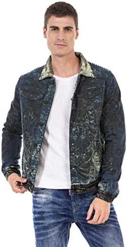 Cipo & Baxx Herren Jeansjacke – Klassisch, Leder, Sport – Knopf und Reißverschluss – Sweat-Kapuze und Sweatärmeln – Mode