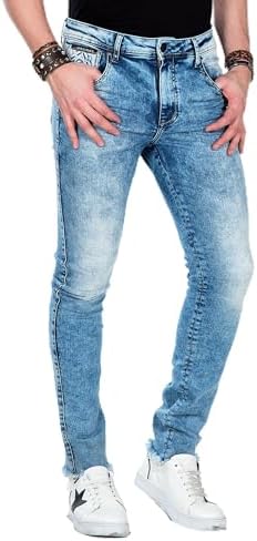 Cipo & Baxx Herren Jeans - Straight Fit mit modischen Waschungen, Nähten & Used-Look Details - Regular Denim - Trendige