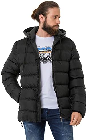 Cipo & Baxx Herren Mantel – Stylische Winterjacke mit warmem Innenfutter und abnehmbarer Kapuze für kalte Tage