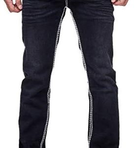 Dicke Naht Herren Jeans Hose Levin - Stretchdenim, NeonGrün, Kontrastnaht, Streetwear Fit, 32 + 34 Länge