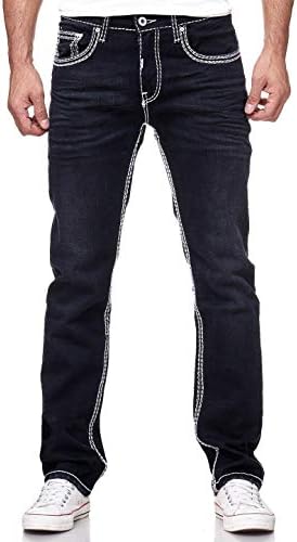 Dicke Naht Herren Jeans Hose Levin - Stretchdenim, NeonGrün, Kontrastnaht, Streetwear Fit, 32 + 34 Länge