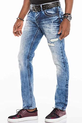 Cipo & Baxx Herren Jeans - Straight Fit mit modischen Waschungen, Nähten & Used-Look Details - Regular Denim