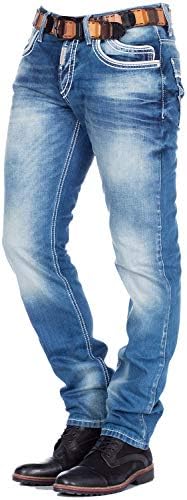 Cipo & Baxx Herren Jeans - Straight Fit mit modischen Waschungen, Nähten & Used-Look Details - Regular Denim - Trendige