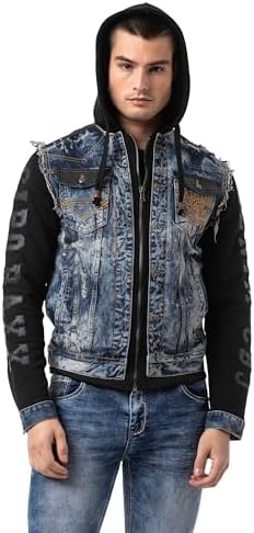 Cipo & Baxx Herren Hybrid-Denimjacke - Versatile Farben, Modisch und Komfortabel - für City und Outdoor - mit Knopf und