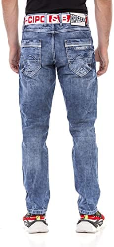 Cipo & Baxx Herren Jeans - Straight Fit mit modischen Waschungen, Nähten & Used-Look Details - Regular Denim