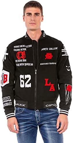 Cipo & Baxx Herren Jeansjacke – Klassisch, Leder, Sport – Knopf und Reißverschluss – Sweat-Kapuze und Sweatärmeln – Mode