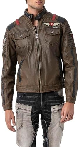 Cipo & Baxx Herren Jeansjacke – Klassisch, Leder, Sport – Knopf und Reißverschluss – Sweat-Kapuze und Sweatärmeln – Mode