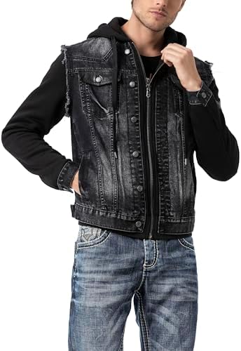 Cipo & Baxx Herren Hybrid-Denimjacke - Versatile Farben, Modisch und Komfortabel - für City und Outdoor - mit Knopf und